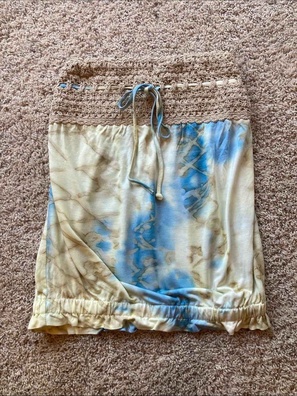 Tie-Dye Blue and Cream Crocheted Waist tube top